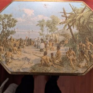 Vintage Decorative Tin with Historical Scene